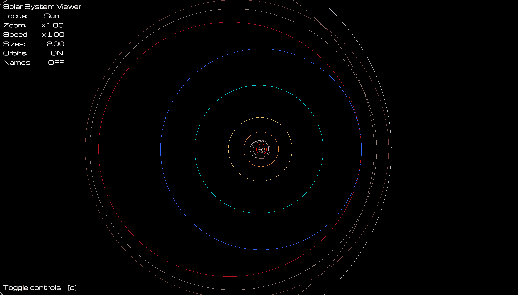Main view of the Solar System with default settings