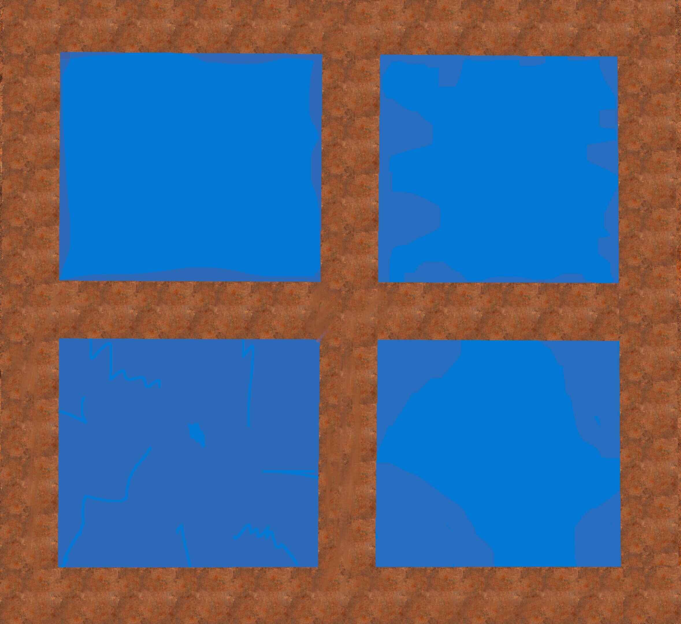 Image showing a cartoon rust window with smashed glass. Behind the window is Microsoft Windows.