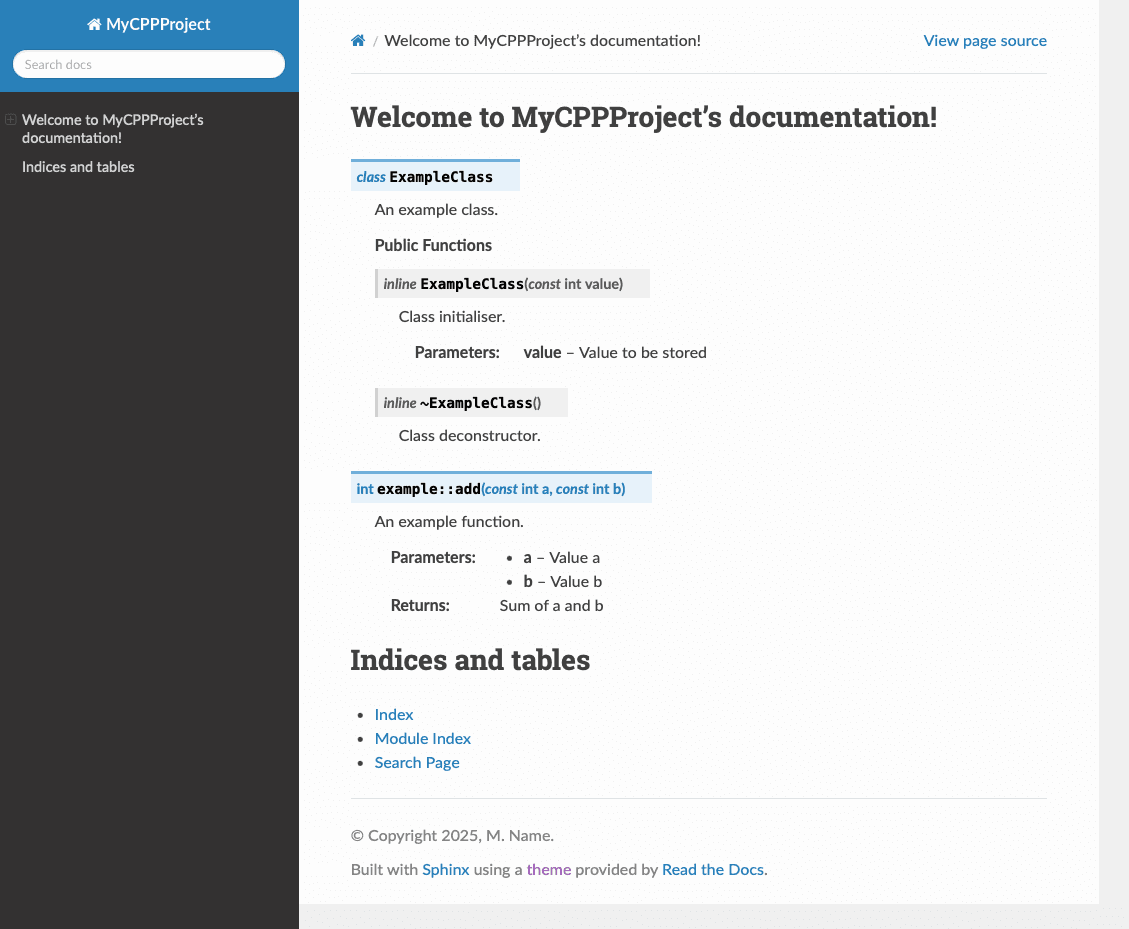 Example RTD-style documentation for the above C++ code
